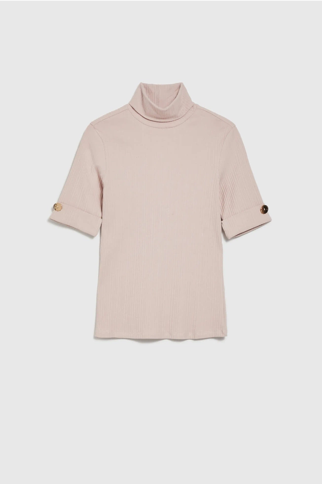 Prążkowana bluzka z golfem różowa