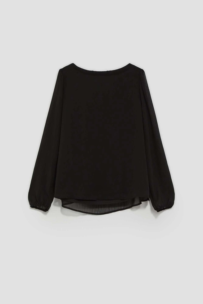Koszula z bufiastymi rękawami i wiązaniem z tyłu czarna