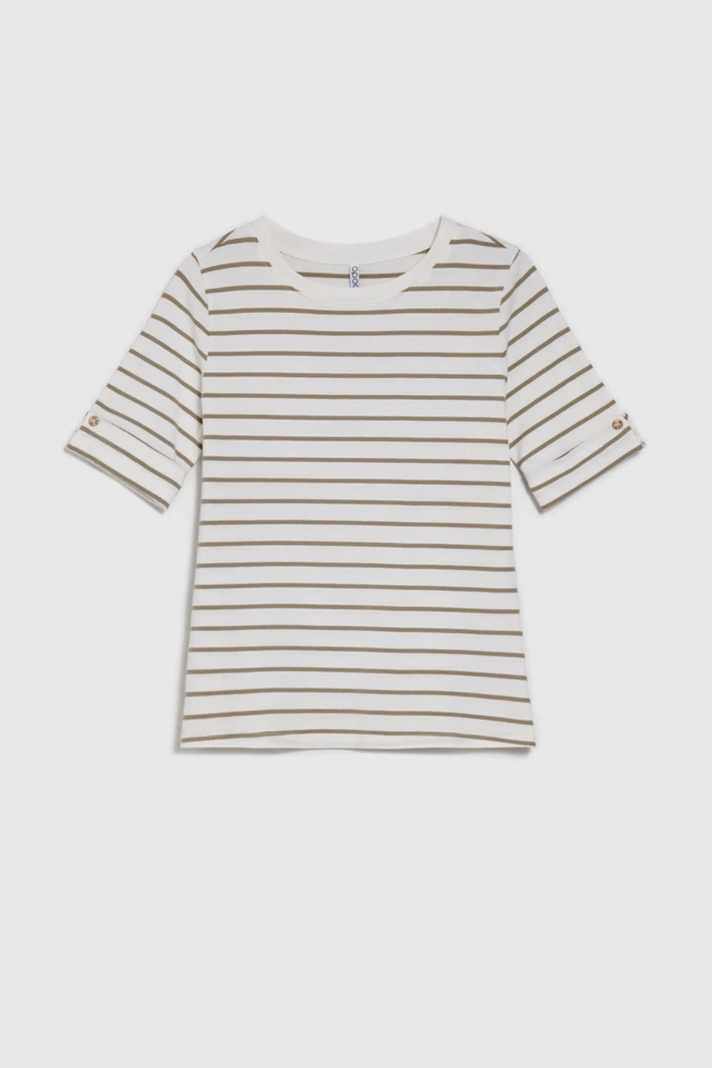 Bluzka w paski z okrągłym dekoltem oliwkowa