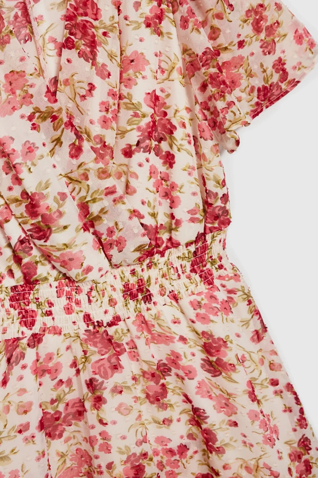 Wiskozowa sukienka w kwiaty różowa