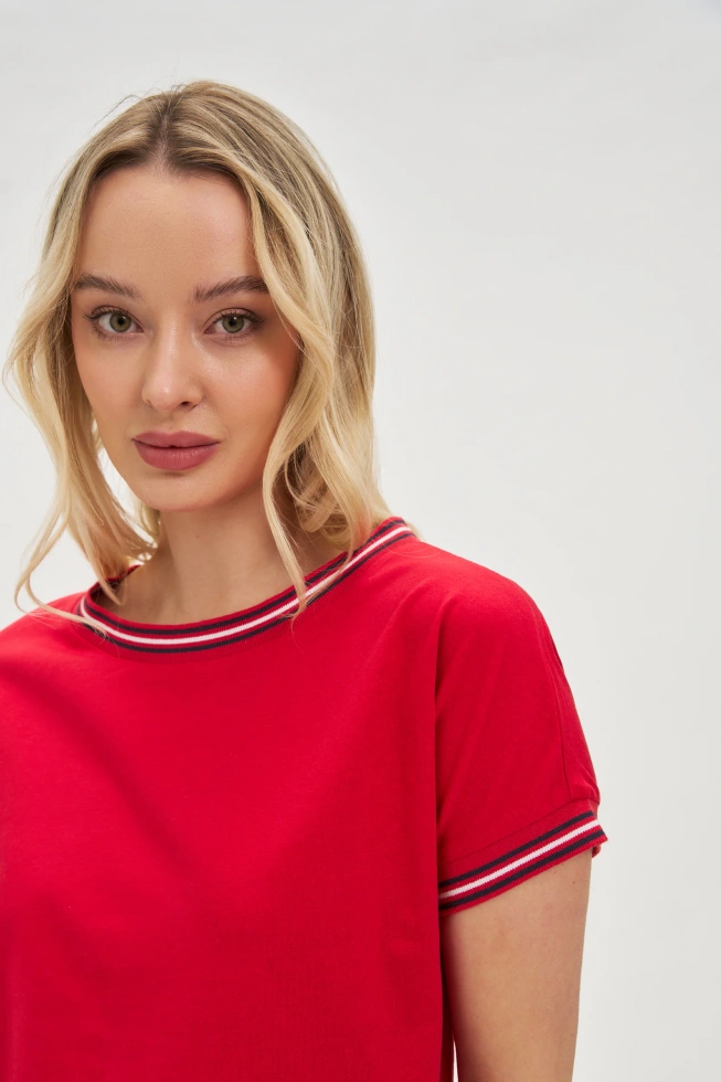 Bawełniana bluzka z krótkimi rękawami czerwona