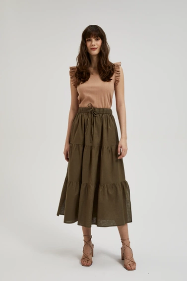 Spódnica midi z gumą w talii oliwkowa 