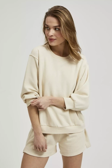 Gładka bluza z rękawami 3/4 beżowa