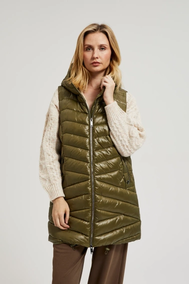 Pikowana kamizelka zapinana na zamek oliwkowa