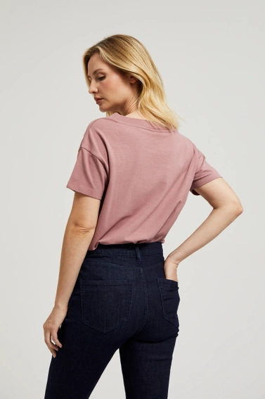 T-shirt z dekoltem w serek różowy