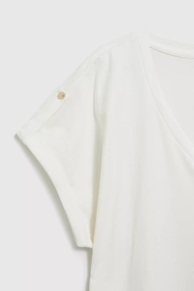 T-shirt z dekoltem w serek biały damski