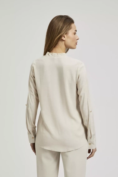 Gładka koszula z długimi rękawami beżowa