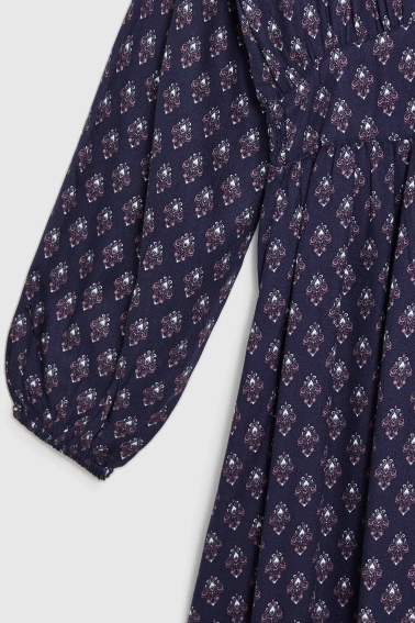 Sukienka midi z bufiastymi rękawami granatowa