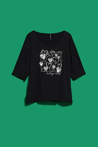 T-shirt z nadrukiem serc czarny