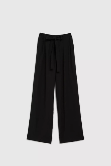 Gładkie spodnie z szerokimi nogawkami i wiązaniem w pasie czarne