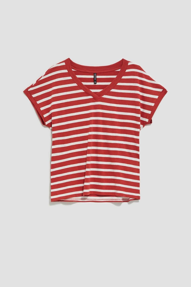 Bawełniana bluzka w paski rubinowa