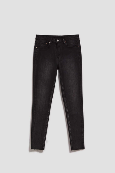 Jeansy skinny z postrzępionymi nogawkami grafitowe