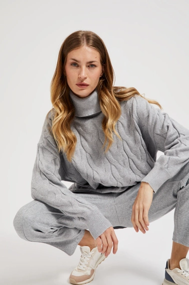 Golf z ozdobnym splotem szary 