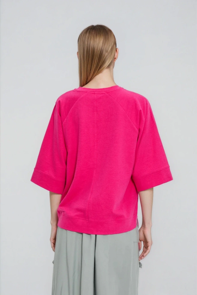 Bluza z krótkimi i szerokimi rękawami fuksjowa