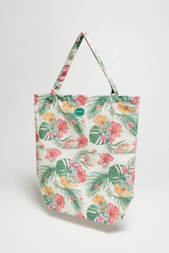 Bawełniana torba w tropikalny wzór różowa