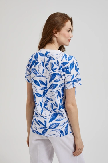 Bluzka z nadrukiem liści niebieska