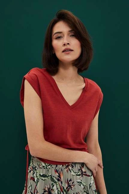 Bawełniana bluzka ze ściągaczem rubinowa