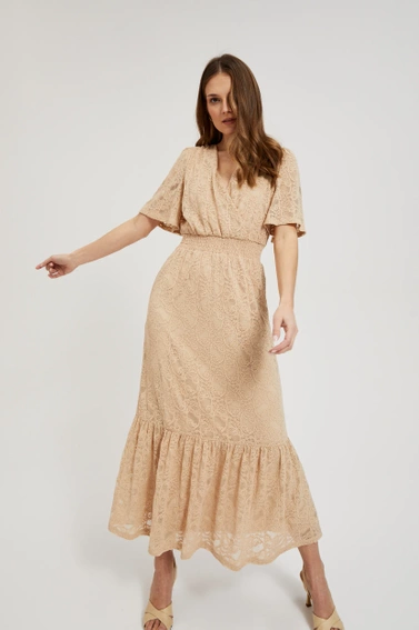 Koronkowa sukienka midi beżowa