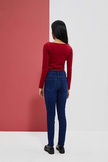 Jeansy skinny zapinane na guzik i zamek ciemnoniebieskie