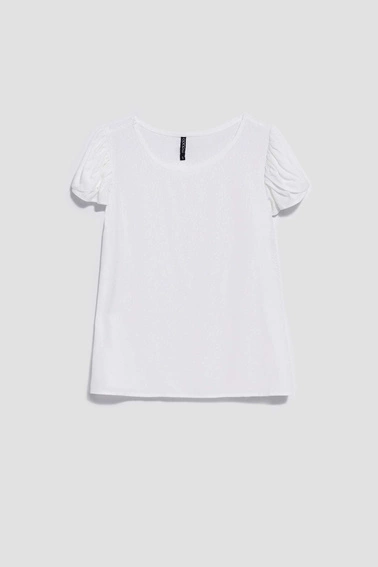 Koszula z ozdobnymi rękawami perłowa