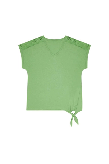 Bawełniana bluzka z wiązaniem malahitowa