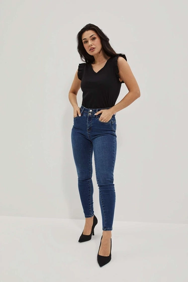 Jeansy skinny z kieszeniami ciemnoniebieskie