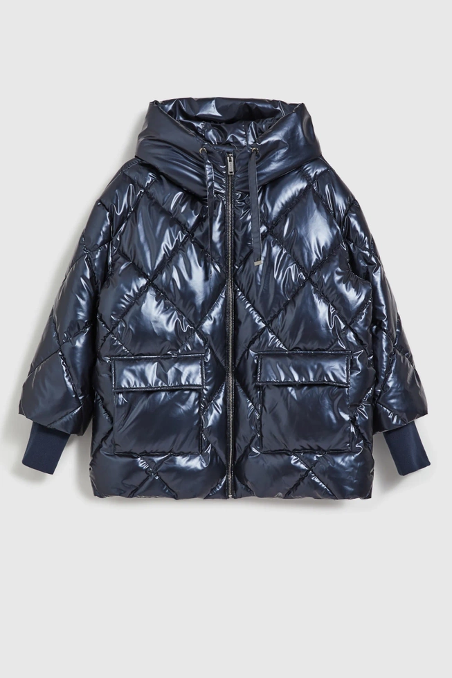 Pikowana metaliczna kurtka z kapturem grantowa