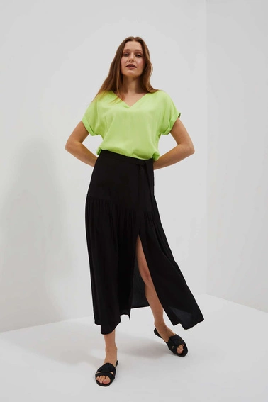 Wiskozowa koszula z dekoltem w serek neonowa