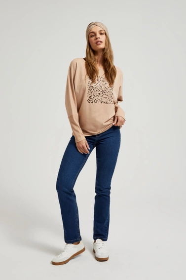 Bluza z nadrukiem i długimi rękawami beżowa