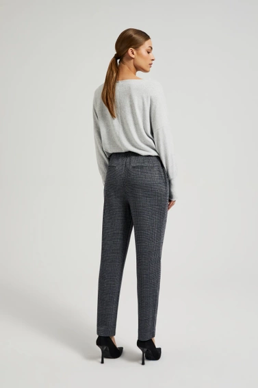 Spodnie w kratkę z prostymi nogawkami szare
