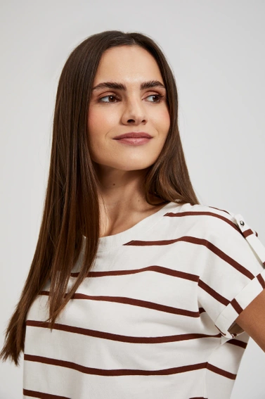 Bluzka w cienkie brązowe paski biała