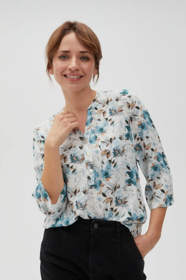 Wiskozowa koszula z kwiatowym wzorem zielona