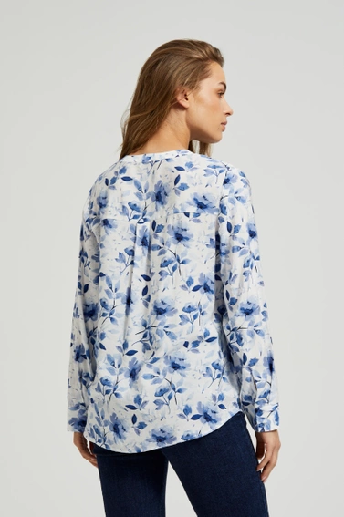 Koszula z nadrukiem kwiatów i długimi rękawami biała 