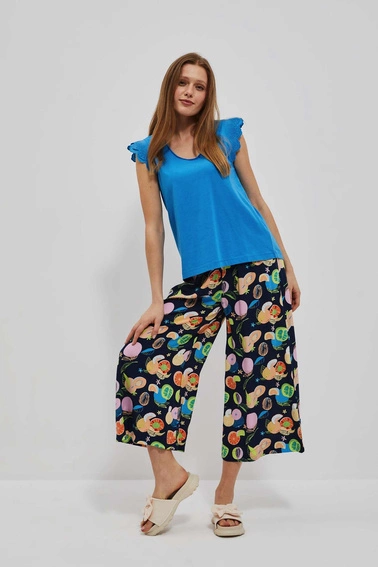 Bluzka z ozdobnym rękawem lazurowa