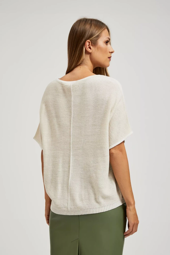 Sweter oversize z metaliczną nitką perłowy