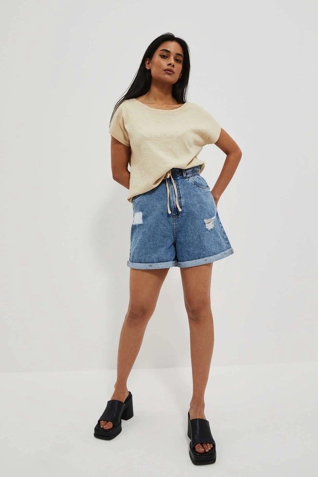 T-shirt z wiązaniem w pasie piaskowy