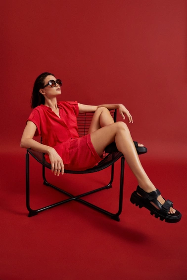 Koszula z kieszonką i kołnierzykiem czerwona