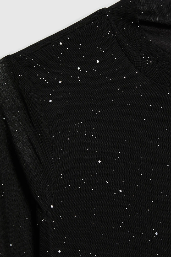 Bluzka z przezroczystymi rękawami czarna