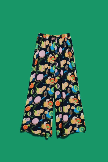 Wzorzyste spodnie kuloty perłowe