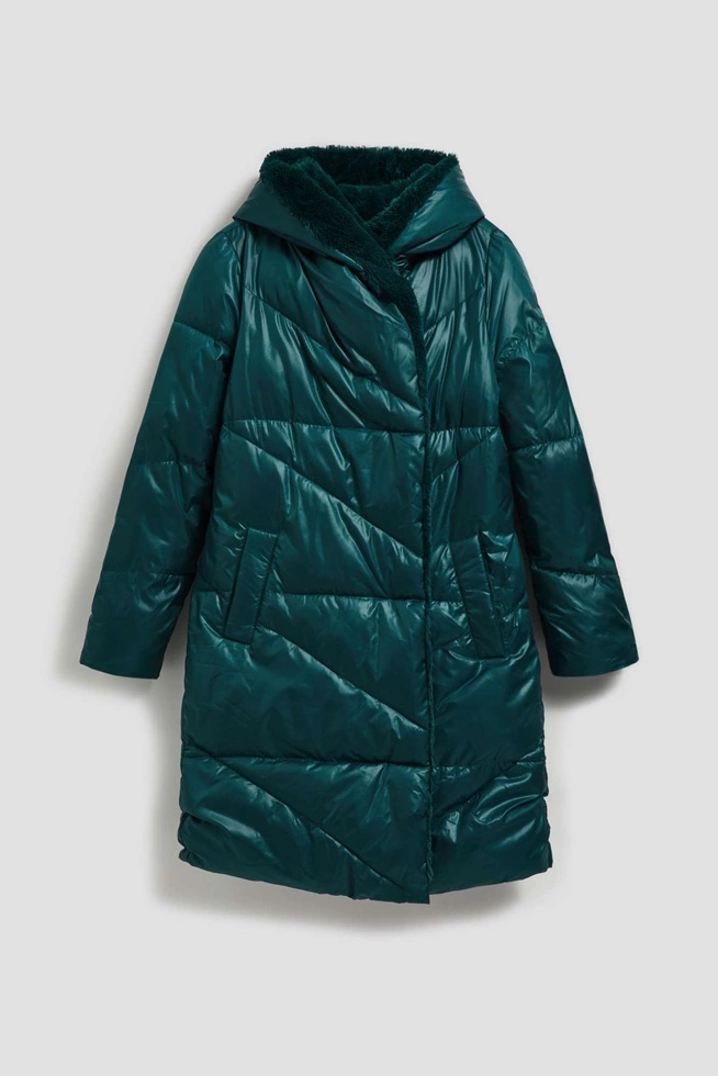 Długa kurtka z kapturem szmaragdowa