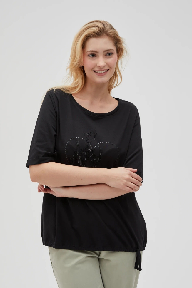 T-shirt z ozdobną aplikacją czarny