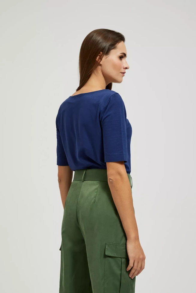 Bluzka z okrągłym dekoltem i krótkimi rękawami granatowa