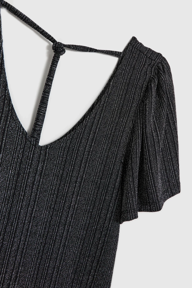 Blyszcząca bluzka z dekoltem w serek czarna