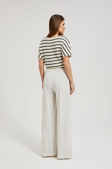 Lniane spodnie w paski białe