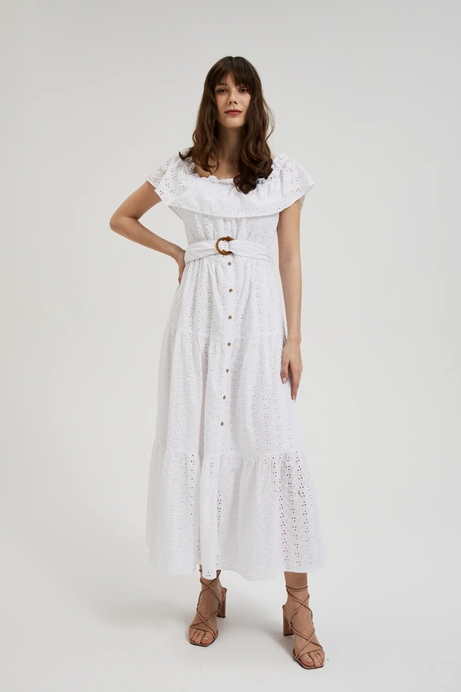 Letnia sukienka midi z paskiem biała