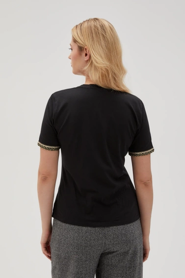 Bawełniana bluzka z dekoltem w serek i ozdobnymi rękawami czarna