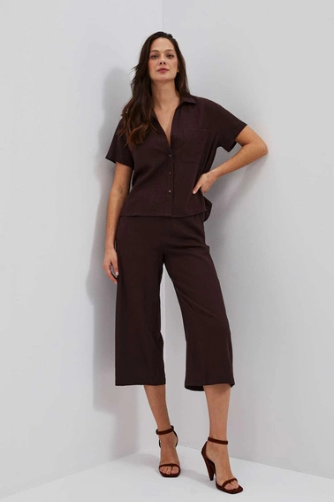 Spodnie kuloty z gumą w talii ciemnobrązowe