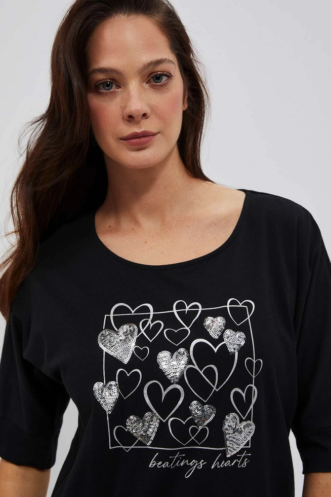 T-shirt z nadrukiem serc czarny