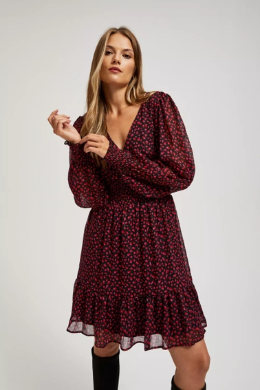 Sukienka z bufiastymi rękawami i dekoltem w serek czarna