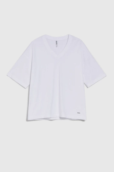 Luźny t-shirt z dekoltem w serek biały